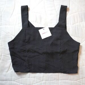 Pinky Otto Tiny Dots S Bra‎ Top Navy Polka Dot Square Neck Crop Tank NWT Cottage